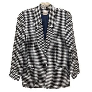 Country Suburbans Vintage 1980's Houndstooth Navy White‎ Blazer Women's 10